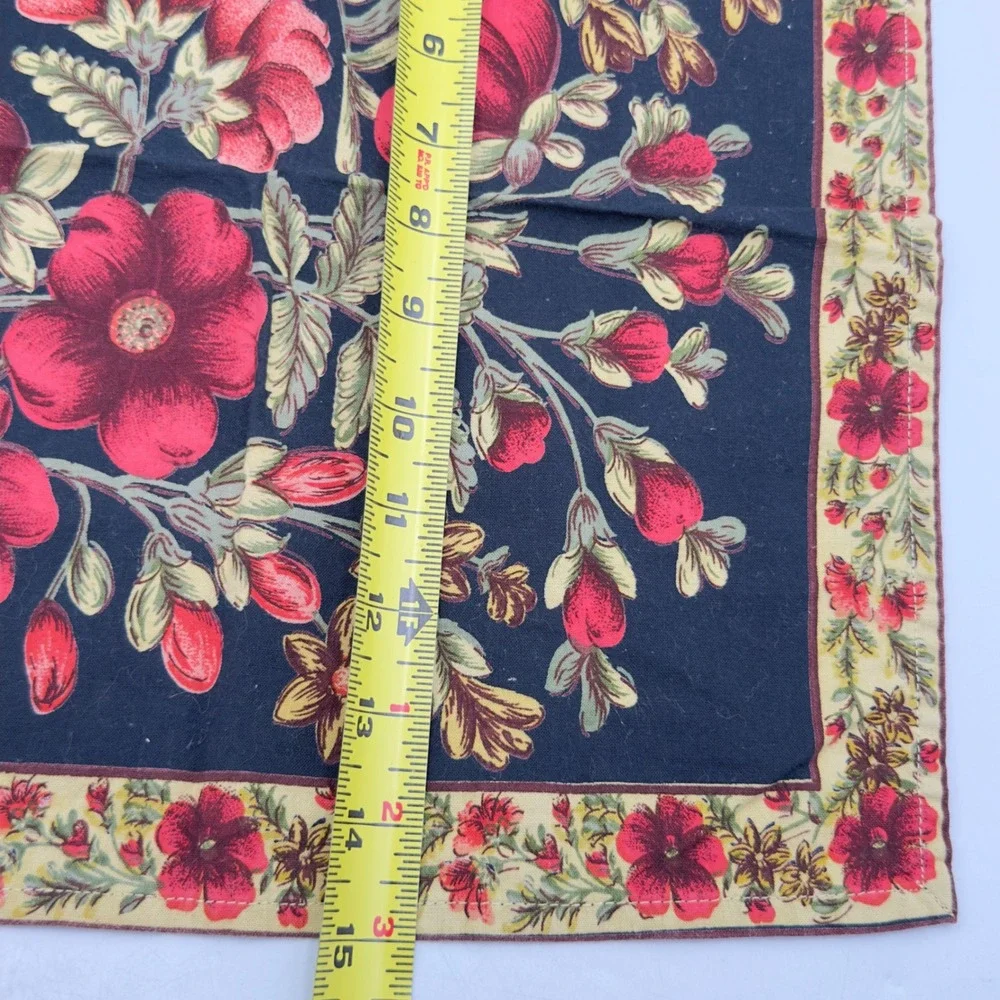 Vintage Cloth Napkins Set of 4 Black Red Floral Botanical Print Cottagecore Boho